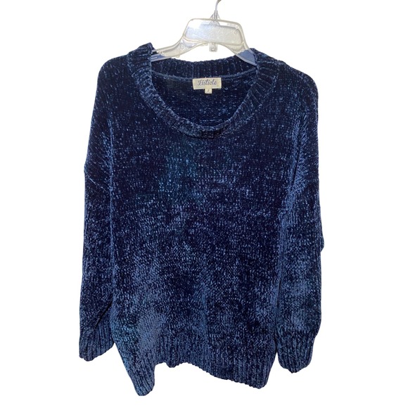 Listicle Sweaters - Listicle Womens Navy Blue Chenille Knit‎ Crewneck Sweater Soft Plush Pullover S